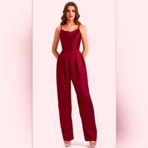 EMERY ROSE Tank Top Sleeveless Maroon Long Wide Leg Jumpsuit Large